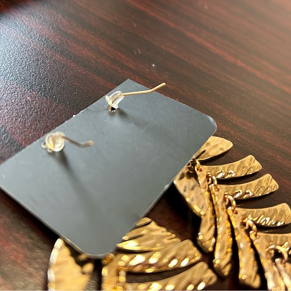 Gold Leaf Drop Earrings With Hook Back - Picture 3 of 5
